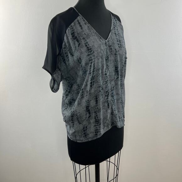EILEEN FISHER Gray Black Blouse Top Silk Snake Print Deep V-Neck Petite Small PS - Picture 3 of 9